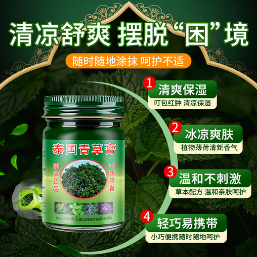 QISE Thai Green Grass Cream Mosquito Bites Itchy Skin Moisturizing and Refreshing Lithospermum Cream Cooling Oil Universal for All Seasons Chapped Itching Thai Green Grass Cream x1 bottle