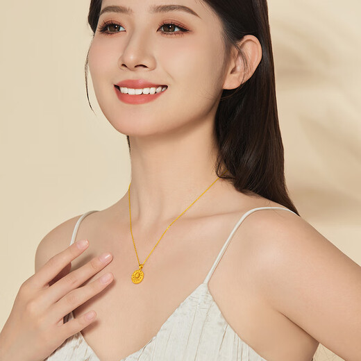 Lao Temple Gold Pendant Blessing Pendant Pendant Pure Gold Full of Blessings Necklace as a Wife’s Day Gift for My Girlfriend, About 3.2g