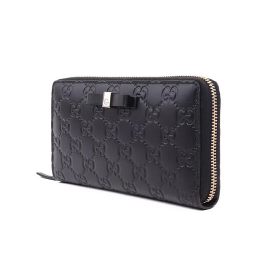 Gucci (GUCCI) bow buckle long zipper embossed leather wallet for women 388680CWC1G1000 black black FZ