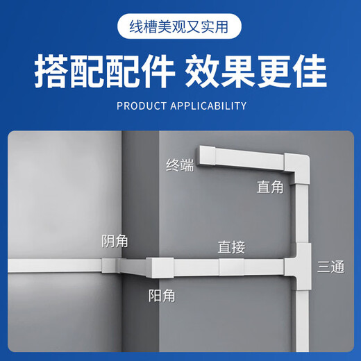 Hauskop Canaleta para cables de PVC Canaleta para cables montada en superficie Canaleta para gestión de cables para cables de red retardante de llama 24*14 longitud 1 metro / raíz 5 piezas (accesorios gratuitos)