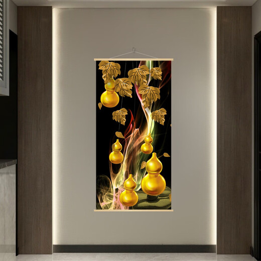 新中式葫芦福禄喜庆客厅卧室走廊玄关新年墙壁装饰卷轴画 挂轴画 LY677-1 挂轴画 20*40cm