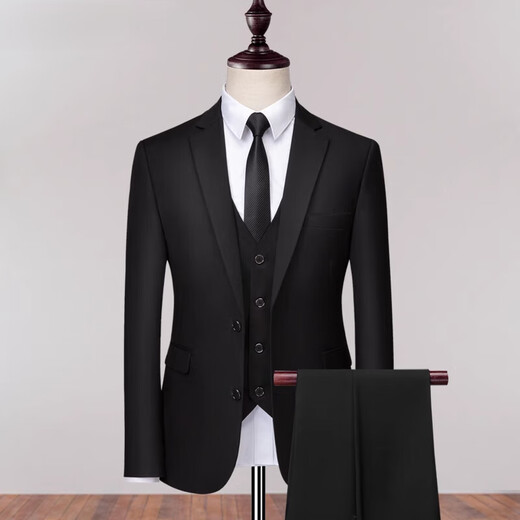 GOLDLION G+ suit suit for young men Korean style slim fit groom wedding business casual professional formal suit small suit men's jacket two-button black (jacket + trousers + shirt) S 165
