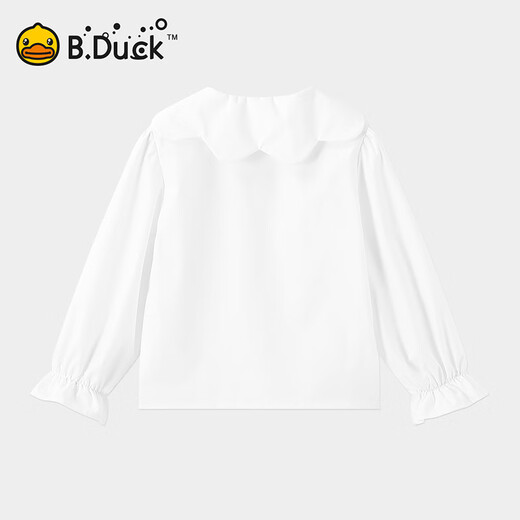 B.Duck little yellow duck children's clothing girls white shirt spring and autumn new children's cute lapel long-sleeved shirt white 105 cm