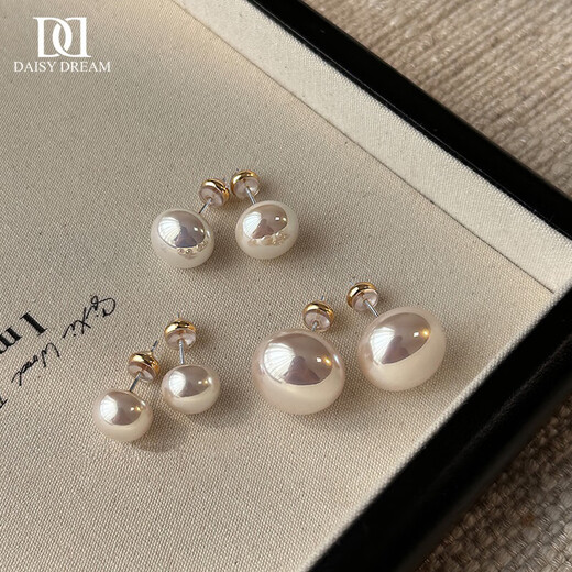 DAISY DREAM 925 silver French flat round steamed bun Shijia large pearl earrings for women light luxury temperament high-end earrings fashion earrings 10mm flat round steamed bun pearl earrings 925 silver straight needle style
