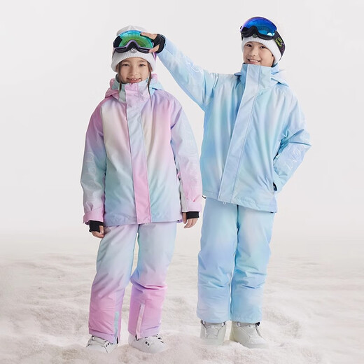 冷元素儿童滑雪服女童防水夹棉单双板滑雪上衣保暖 冰蓝渐变 130 
