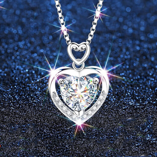Stephen Chinese Valentine's Day gift platinum necklace for women Platinum necklace Ocean Heart for girlfriend light luxury style Ag Engraved SF Express next day delivery light luxury style double heart ocean Ag