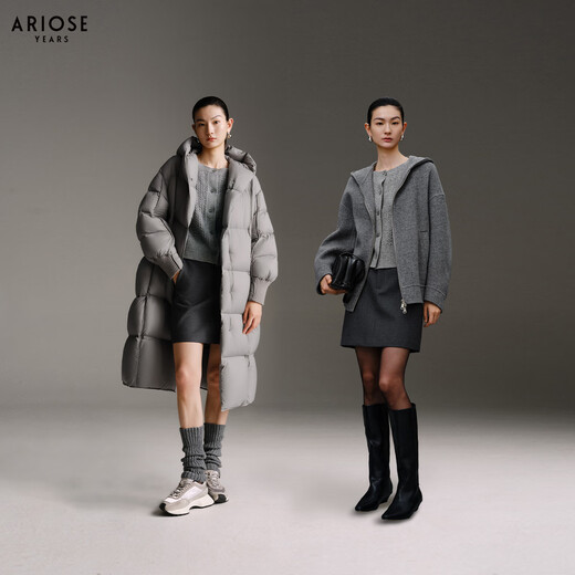 Ainos Estee Shopping Mall Same Style 2025 Winter New Sheep Wool Cable Knitted Sweater Cardigan Sweater 41028007 Feather Gray M