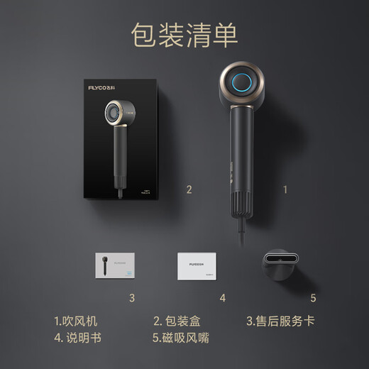 FLYCO high-speed hair dryer birthday gift for home dormitory travel essential portable quick-drying negative ion hair care high-power hair dryer FH6371 interstellar black national subsidy