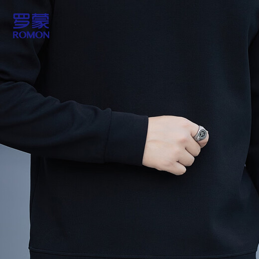 ROMON sweatshirt men's autumn and winter long-sleeved pullover T-shirt casual top comfortable jacket bottoming shirt 8170 black 2XL