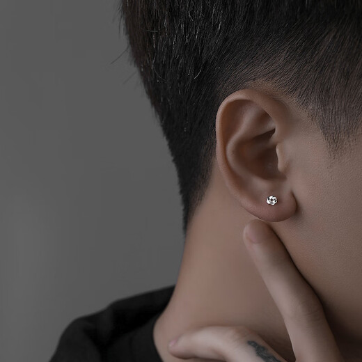 Xili S999 pure silver earrings for men, handsome and high-end single pair of earrings, men's trendy design earrings, pure silver Mobius earrings, single