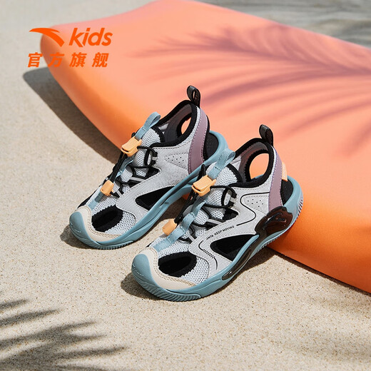 Anta children's sandals 2026 summer new style boys' breathable toe-toe sandals soft bottom river-tracing frame beach shoes for men Mai Qiao gray/mud lime/purple 9906H-1 30