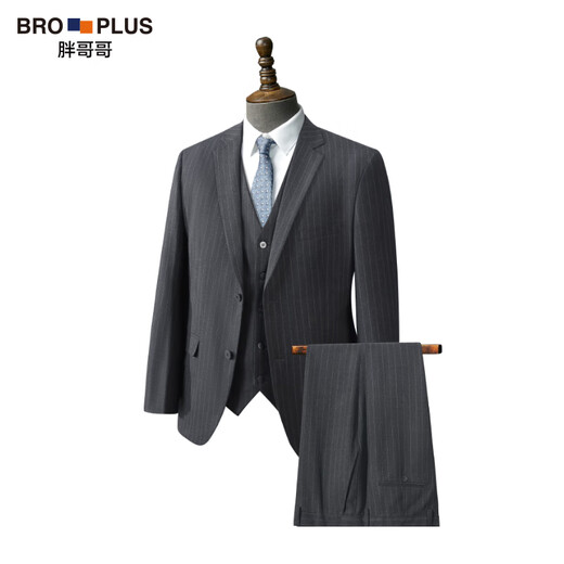 Fat Brother Plus Size Men's Suit Suit Men's Vertical Stripe Suit Three-piece Wedding Groom's Suit Plus Fat Oversize Formal Suit Black Vertical Stripe 4XL (220-240Jin Jin is equal to 0.5 kg)