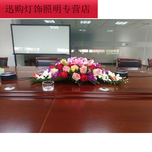 French rose silk flower simulation table flower conference business long table office fake flower desktop dining table flower arrangement decoration 90 cm