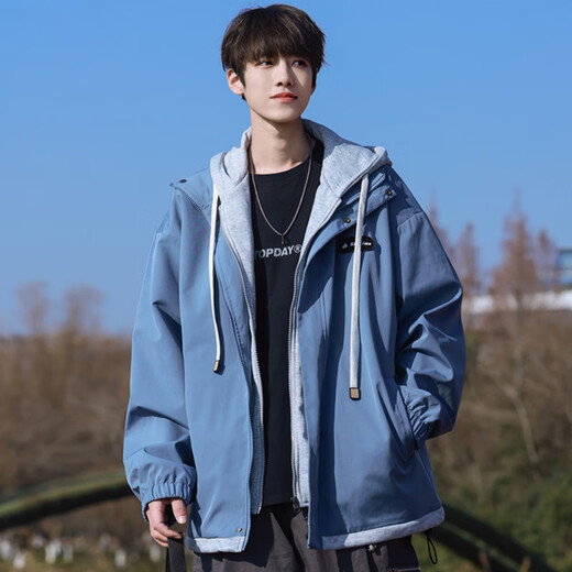 Wei Qian Jacket Men's Autumn and Winter 2025 New Fake Two-Piece Casual Work Jacket Men's Velvet Thickened Trendy Windbreaker ET-5683 Brown XL