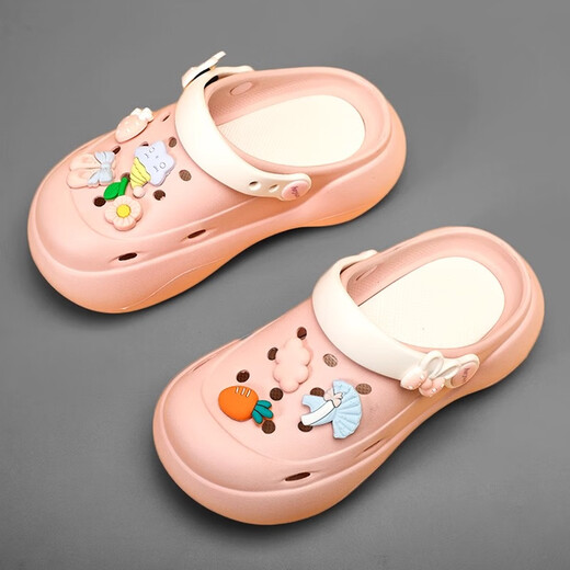 LINGLI Girls' Crocs Children's Slippers 2026 New Summer Baotou Beach Shoes Medium and Large Children's Sandals Girls' Sandals 1903 Beige 31 31-32 Same Size