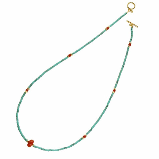 Baozha Natural Turquoise Southern Red Necklace Women's New Chinese Style National Style Clavicle Chain Niche Beaded Exquisite Temperament Necklace Summer Round Bead Turquoise Necklace - About 46cm long