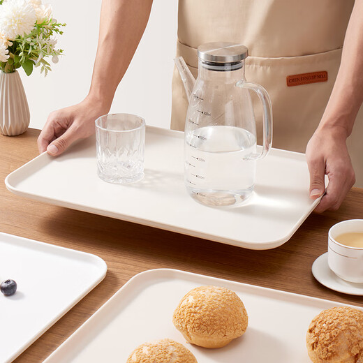 Baijie rectangular fruit tray tea tray household fruit tray breakfast tray storage tray living room snack tray off-white extra large