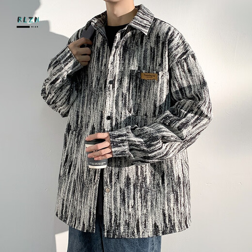 RLZN胖子大码扎染小香风夹克男春秋加肥大码潮牌宽松痞帅翻领学生外套 A001-J683蓝色 XL140-160斤