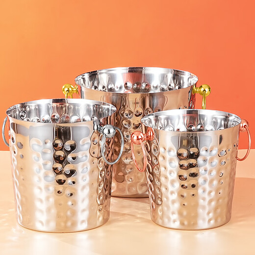 Detif Internet celebrity ice bucket commercial stainless steel portable small ice bucket KTV bar champagne bucket red wine beer household thickened (natural color) 13CM portable-snack bucket (1L)