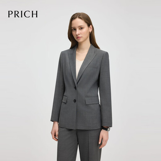 PRICH Sheep Wool Temperament Lapel Business Suit Spring Commuting Jacket Women 16 Light Gray Suit XS (155)