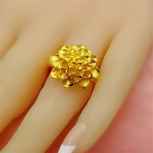 Pang Donglai's same style ring Vietnamese sand gold ring Vietnamese sand female yellow l golden color peacock peony flower love peony flower ring
