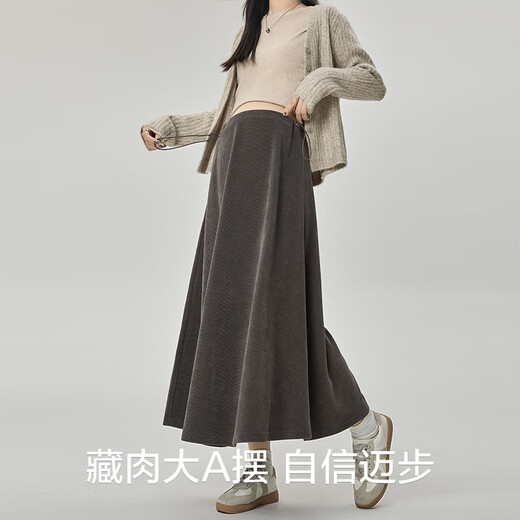 Miduli Maternity Skirt Autumn and Winter European Cotton Velvet Skirt A-Line Pleated Skirt Winter Pregnancy Long Skirt Maternity Wear Black L
