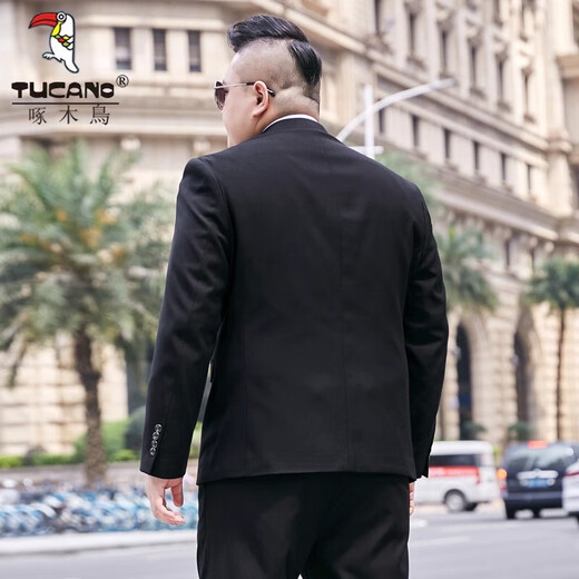 Woodpecker large size suit men's suit plus fat plus fat man business formal suit jacket wedding dress professional wear autumn two-button large size gentleman black suit + trousers + shirt + tie 6XL /200 recommended 205-225Jin Jin equals 0.5 kg