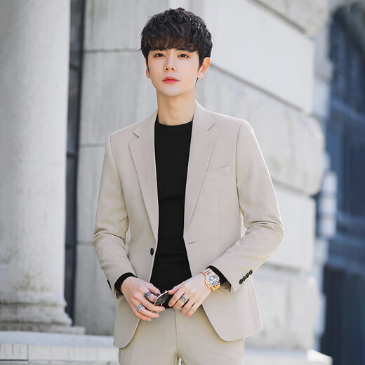 ROMON light luxury brand men's coffee suit suit spring and autumn slim handsome casual small suit jacket men Korean style trend coffee color single suit XL