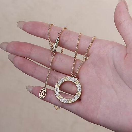 Fat Donglai's same style 18K gold cake necklace for women, summer niche design, rose gold ins Internet celebrity round cake, cake full of diamonds - silver original quality