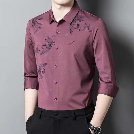 JASONWOOD high-end brand men's long-sleeved shirt men's spring and autumn new business casual hot stamping men's shirt top 6627 red XXS 120 Recommended [141-160Jin[Jin equals 0.5 kg]]