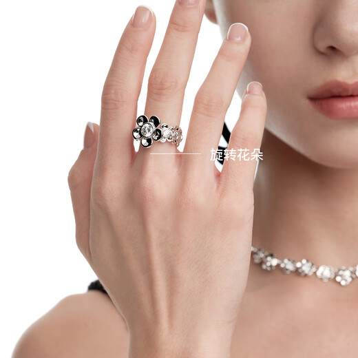 Unique rotating garden ring with flower ring, designer style, new product, designer style birthday gift for girlfriend, silver 11#