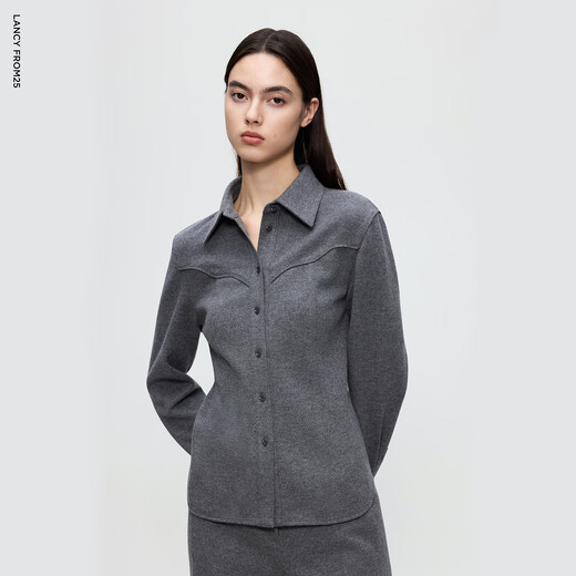 Langzi Cashmere Series 100 Pure Wool Commuting Style Simple Shirt Women's Tops 2025 Winter New Style Medium Gray XL