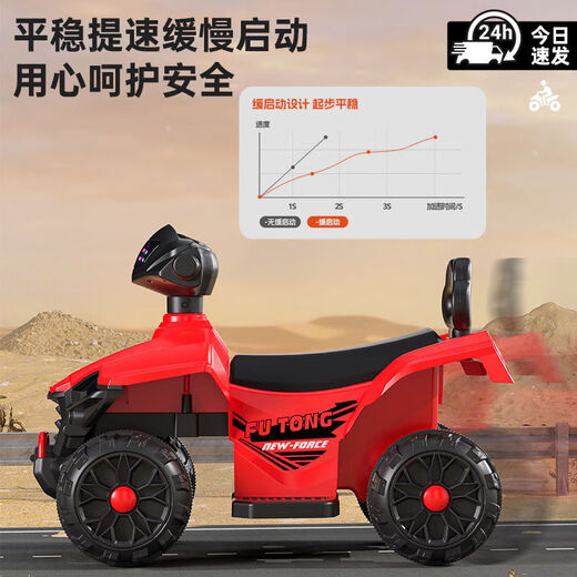 Bonas children's electric ATV, motorcycle, four-wheel off-road vehicle, boys and girls, baby can sit and slide, rechargeable toy car, cloisonne, light and music, basic sliding model + backrest