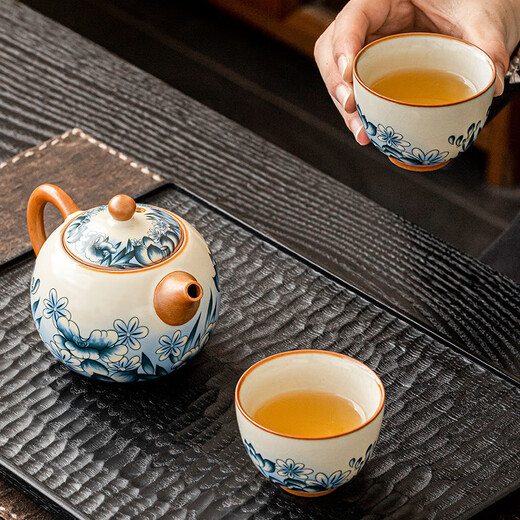 Tangfeng Ru Kiln Kung Fu Tea Set household high-end one pot and two cups personal ceramic teapot teacup gift box Ru Kiln Lotus Xishi Pot + 2 cups + gift box