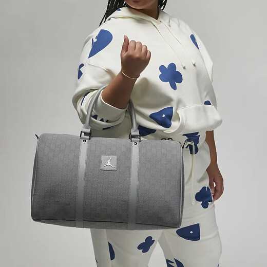 Jordan checkerboard jacquard fabric sports trend old flower bag luggage bag bucket bag shoulder bag same style for men and women white