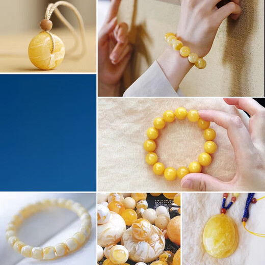 Qiongque Pavilion natural old beeswax bracelet single circle chicken oil yellow and white flower full of honey bucket beads Russian material men and women old type Buddha beads amber bracelet 8 6mm natural beeswax bracelet (with certificate)