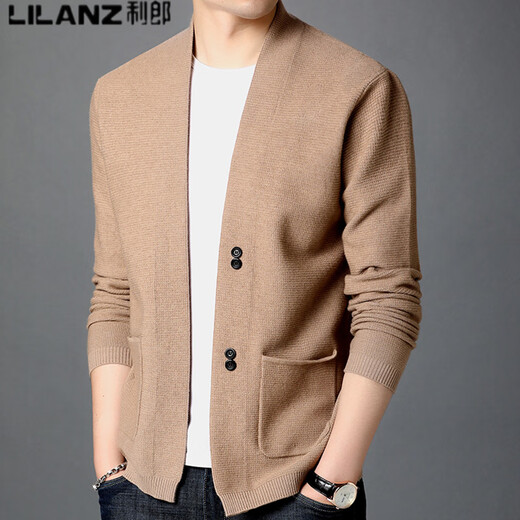 Lilang men's coat cardigan sweater outer loose wool men's sweater spring and autumn wool outer shawl black 170/L
