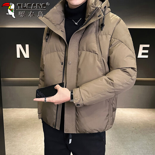 Woodpecker (TUCANO) Down Jacket Men's Winter Casual Jacket Hooded Thickened Short Bread Jacket Cold-proof and Warm Men's Clothing Black XL