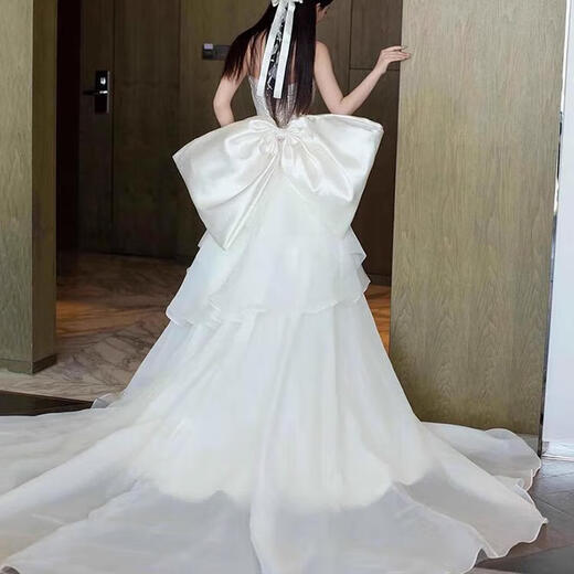 ANJY French Satin Light Wedding Dress 2025 New Heavy Industry Engagement Dress Tube Top Going Out Fishtail Bridal Toast Wear 125 White L