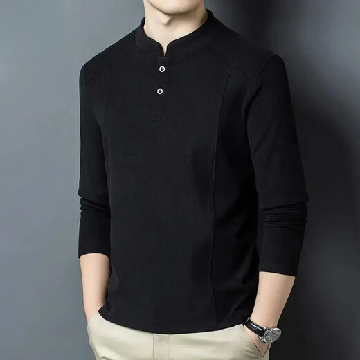 High-end light luxury autumn and winter double-sided German velvet bottoming shirt for men Henry collar trendy versatile stand-up collar sweatshirt for men CY black (8857) one size M