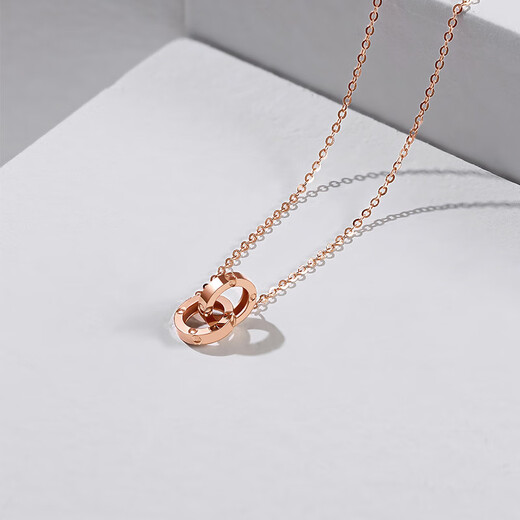 Saturday Fortune (ZLF) 18K gold necklace for women interlocking series rose gold simple fashion double ring clavicle 1.4g - upgraded yellow