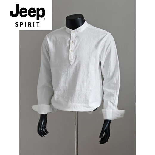 JEEP SPIRIT black Henry collar long-sleeved shirt men's autumn money style polo shirt American shirt jacket black M (95-115Jin Jin equals 0.5 kg)