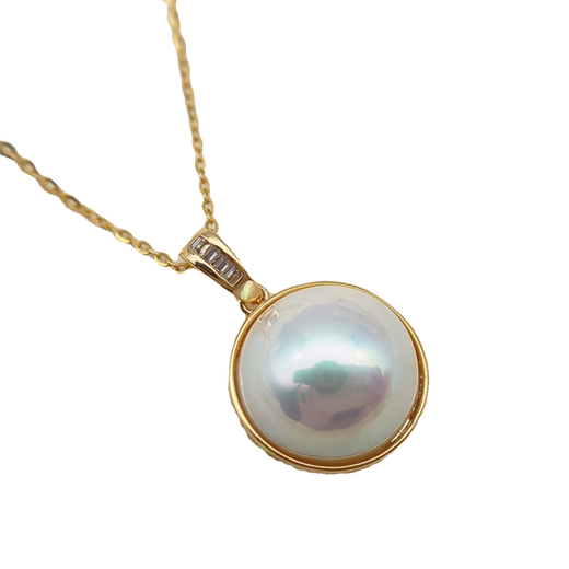 Miaozun artificial horse oyster pearl pendant necklace 15mm cherry blossom pink women's shell pearl pendant necklace S925 silver style cherry blossom pink style