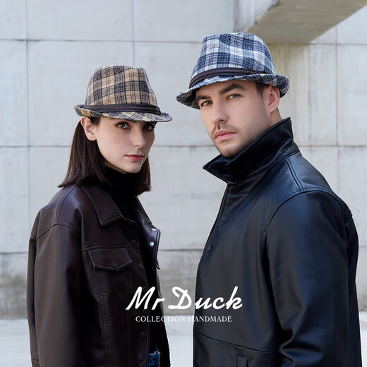 Mr DUCK new plaid wool tweed top hat autumn and winter jazz hat MW362150-Emperor gray plaid (top hat) M (55-58cm)