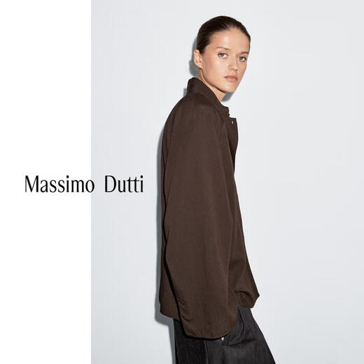 Massimo Dutti Autumn and Winter New Products 2025 Women's Clothing Simple and Versatile Lazy and Relaxed Textured Raglan Sleeve Shirt 05175975 Brown XS (165/84A)