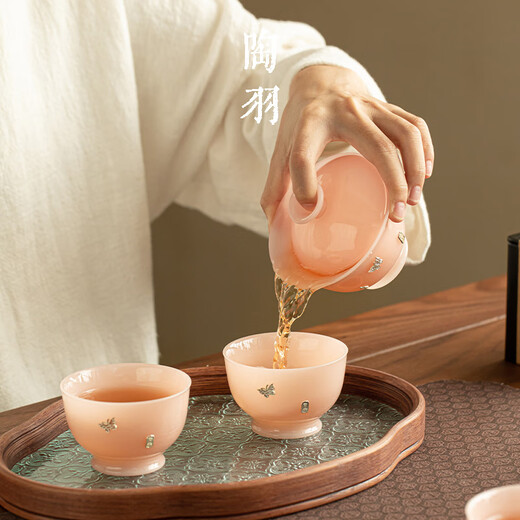 Tao Yu, raw jade, ice seed, jade porcelain, curium nails, tea bowl small set, home ceramics one bowl, two cups, Kung Fu tea set, raw jade, ice seed jade porcelain, curium nails, tea bowl small set