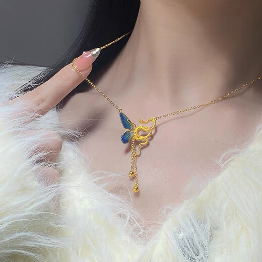 Chuji old phoenix gold gourd necklace women's new gold Fulu gold set chain 18K color gold pendant Fulu set chain