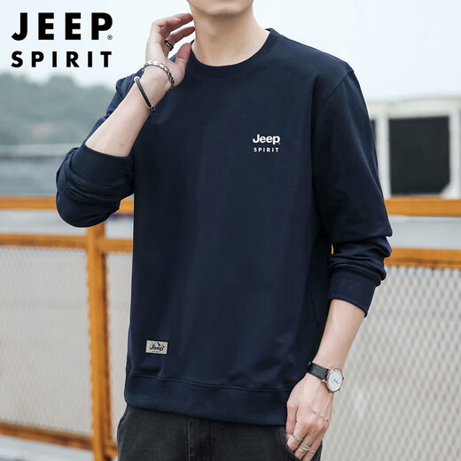 JEEP SPIRIT Jeep sweatshirt men's autumn and winter Korean style round neck loose men's versatile long-sleeved bottoming shirt dark blue 2XL