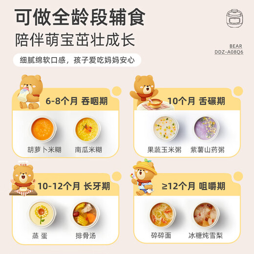 Bear stew pot, electric stew pot, bird's nest stew pot, water-proof stew pot, baby food supplement, baby bb pot, mini porridge and soup pot, small capacity white porcelain DDZ-A08Q6 0.8L