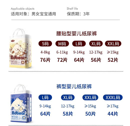 Bdbear diaper pull-ups, soft and comfortable, ultra-thin summer style anti-side leakage diapers, authorized by the manufacturer, Bdbear diapers S76 pieces (free trial), fast delivery, quantity 6 packs